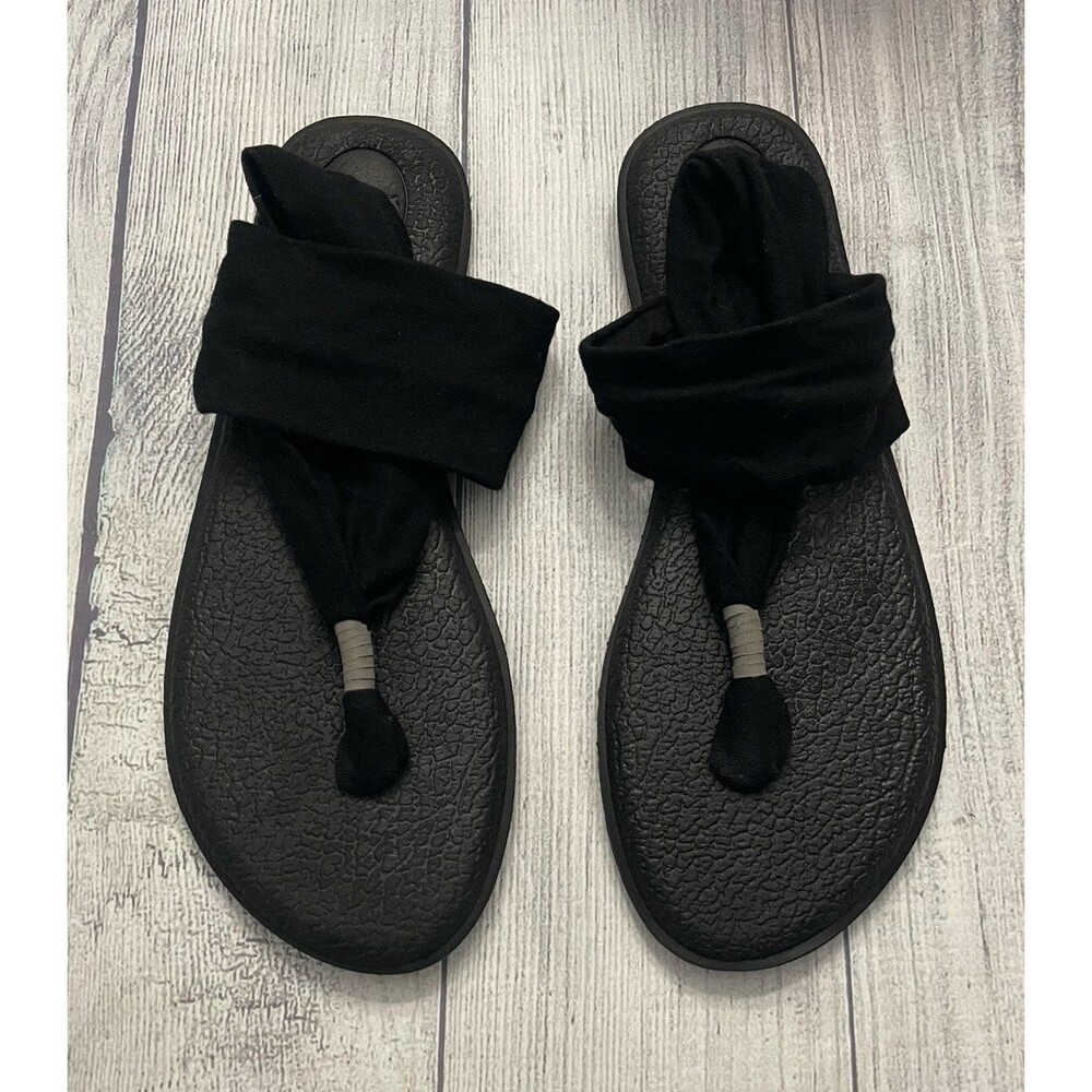 Black Sanuk Yoga Mat Sling 2 Women’s Flip Flops Sandals Shoes, Size Adult 9